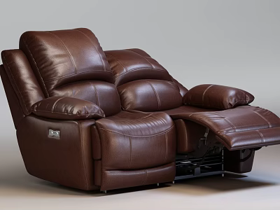 Brown Leather Recliner Chair With Adjustable Footrest Armrests And Soft Cushions 3d model