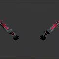 Red And Black Robotic Mechanical Arms With Symmetrical Structure And Industrial Joint Components