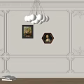 Elegant Sofa Backdrop Wall With Ornate Moldings Art And Pendant Light 3d model