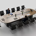 Modern Office Conference Table With Black Chairs Documents Laptop And Potted Plant