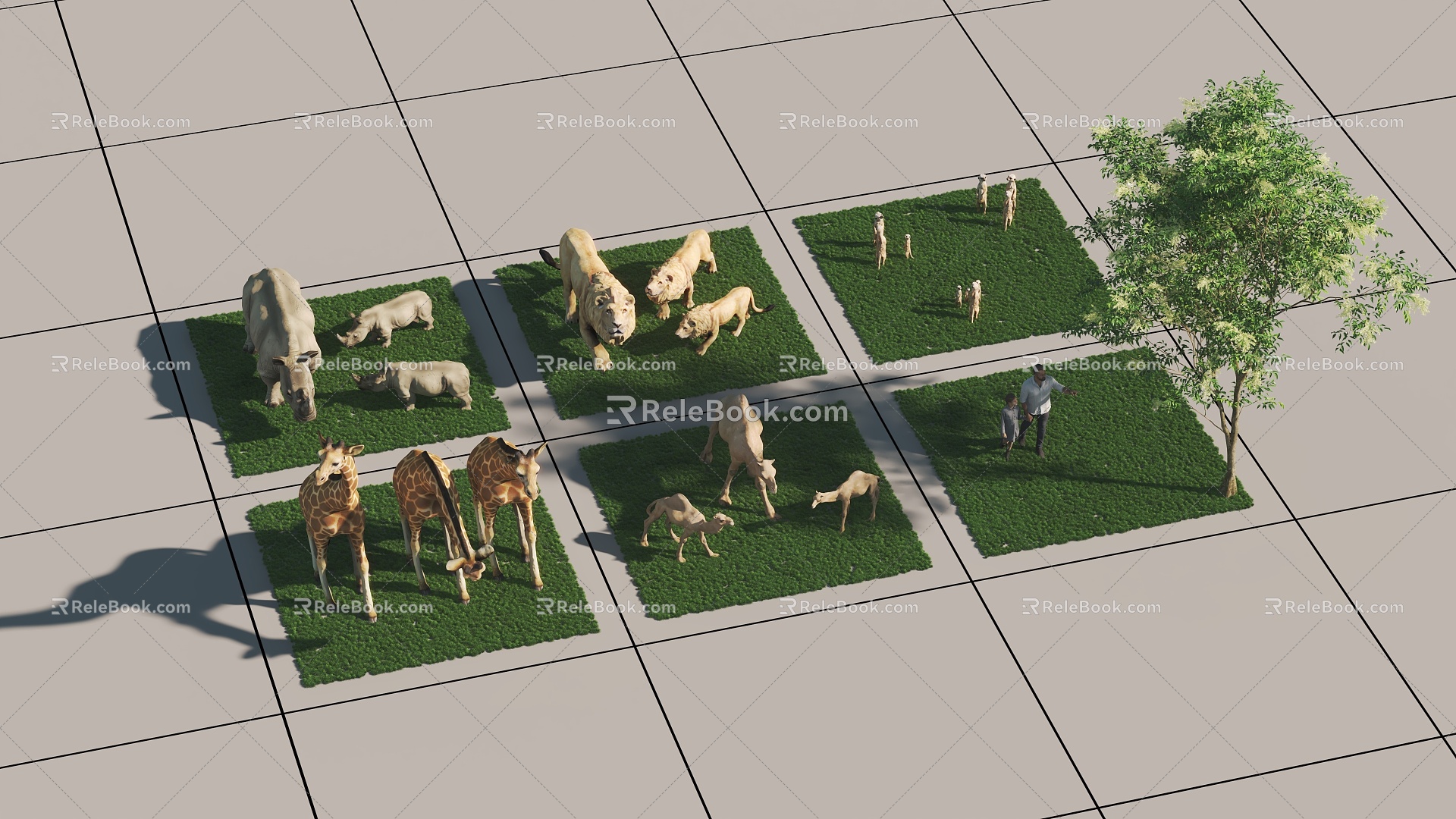 animal combination african animal combination grassland animal combination rhinoceros giraffe camel lion meerkat meerkat herbivore model