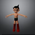 Cartoon Character Figure With Black Spiky Hair Large Eyes Green Belt Black Shorts Red Boots