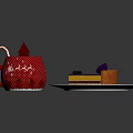 Red Star Mug With Hot Cocoa Marshmallows Candy Cane And Layered Cake With Blueberries On White Plate