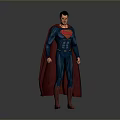 Man Wearing Superman Costume with Blue Suit Red Cape and Chest S Symbol
