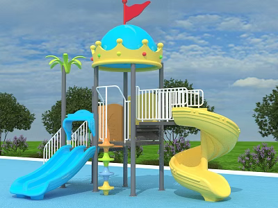 Colorful Playground Equipment With Slides And Crown Top 3d model