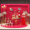 Elegant Red Theme Birthday Decoration With Balloons Cake Tower And Gift Boxes 3d model