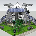 Modern Roadside Facility Featuring Observation Deck Staircases Glass Railings Lawn Benches And Trees