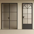 Modern Hinged Door Design With Black Metal Frame Frosted Glass And Arch Top Panels
