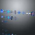 Modern Blue And White Chandeliers With Various Star And Round Designs Arranged