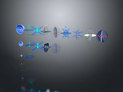 Modern Blue And White Chandeliers With Various Star And Round Designs Arranged 3d model