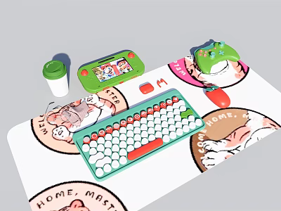 Modern keyboard mechanical keyboard mouse combination handheld game machine combination color keyboard mouse pad mechanical keyboard computer desktop ornaments 3d model