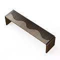 Modern Wooden Public Bench With Wavy Striped Seat And Sleek Structure