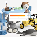 Playful Stuffed Bear And Whale Toys With Blue Table Chair Set Yellow Tricycle