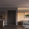 Living Dining Room Interior Design With Gray Sofa Artworks Pendant Lamp And Coffee Tables