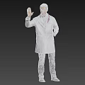 Man Waving Hand in White Doctor Coat With Stethoscope ID Badge on Gray Background