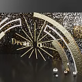 Hotel Corridor With Gold Black Mosaic Backdrop Golden Curved Decorations Silver Spherical Ornaments Dream House