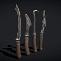 Five Vintage Kitchen Knives With Wooden Handles And Rusty Blades