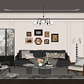 French Middle Style Living Room Sofa Coffee Table Combination Leather Sofa French Middle Style Coffee Table French Middle Style Leisure Chair French Middle Style Hanging Painting French Retro Living Room 3d model