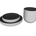 Modern Dinnerware Set with Stackable White Bowls and Black Plates 3d model