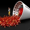 Giant Cone Structure Featuring Latinum Days Text With Scattered Red Orange Flowers And Small Figure