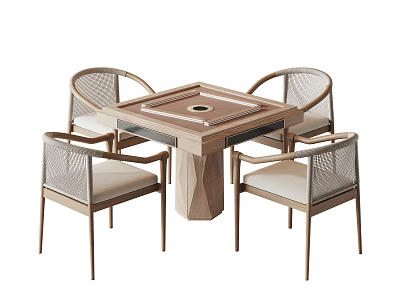 Modern Square Entertainment Table With Wooden Frame Rattan Chairs And Cushioned Seats 3d model
