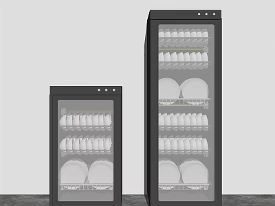 Two Sizes Black Glass Door Kitchen Appliances For Dishes Cups Storage 3d model