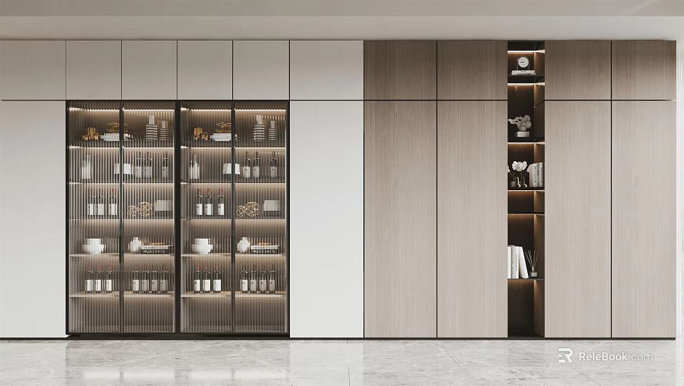 Modern Wine Cabinet With Glass Doors Displaying Wine Bottles In Sleek Design 3d model 
