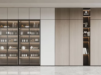Modern Wine Cabinet With Glass Doors Displaying Wine Bottles In Sleek Design 3d model