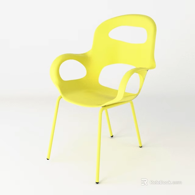 Minimalist Yellow Leisure Chair With Curved Armrests Sturdy Metal Legs And Modern Design 3d model 