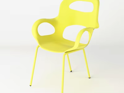 Minimalist Yellow Leisure Chair With Curved Armrests Sturdy Metal Legs And Modern Design 3d model