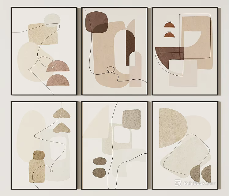 Modern Abstract Art Prints With Geometric Shapes And Neutral Tones For Wall Decor 3d model 