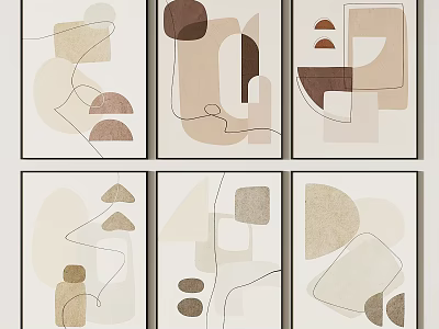 Modern Abstract Art Prints With Geometric Shapes And Neutral Tones For Wall Decor 3d model