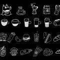 Hand Drawn Food And Drink Icons Wall Decor With Line Art Style On Black Background