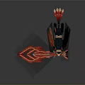 Mythical Dragon Character With Red Flame Wings And Black Mechanical Body