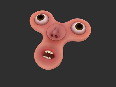 Funny Cartoon Creature Character 3D Model With Big Eyes Open Mouth And Pink Face 3d model