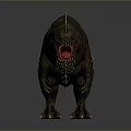 3D Tyrannosaurus Rex Model With Dark Skin Red Accents Open Mouth Sharp Teeth Gray Background