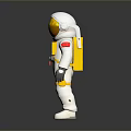 Human Astronaut Wearing White Spacesuit With Golden Helmet On Dark Background