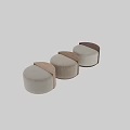 Round Beige Fabric Ottoman With Light Wooden Frame Modern Design