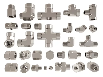 Pipe elbow tee threaded pipe stainless steel component metal parts 3d model