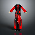 Red And Black Traditional Long Robe Costume With Decorative Belt And Sleeve Details