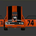 Red Racing Car With Open Hood Doors Exposed Engine Number 74 And MCS Logo