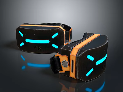 Modern VR Headset With Black Orange Design And Blue Light Accents 3d model