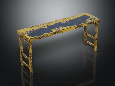 Public Bench With Yellow And Black Worn Surface Metal Material Simple Structure 3d model