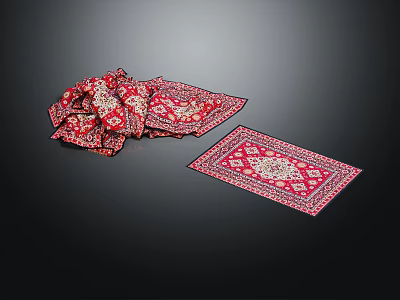 Red Square Carpets With Intricate Patterns Displayed On Black Surface 3d model