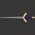 Elegant Decorative Sword With Purple Hilt And Golden Guard Metallic Blade