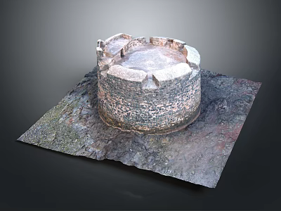 Scenic Historical Landscape with Ancient Circular Stone Fortress Ruin on Rocky Ground 3d model