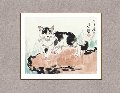 New Chinese Animal Painting Xu Beihong Cat 3d model