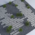 Natural Stone Stepping Stones Path With Gravel Ground And Green Grass Plants