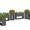 Modern Gray Flower Planters With Colorful Flowers And Green Plants