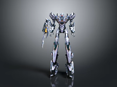 Sci Fi Mechanical Robot Figure With Metallic Armor And Weapon Structure 3d model